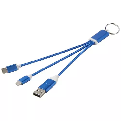 Metal 4-in-1 oplaadkabel van gerecycled aluminium met sleutelhanger