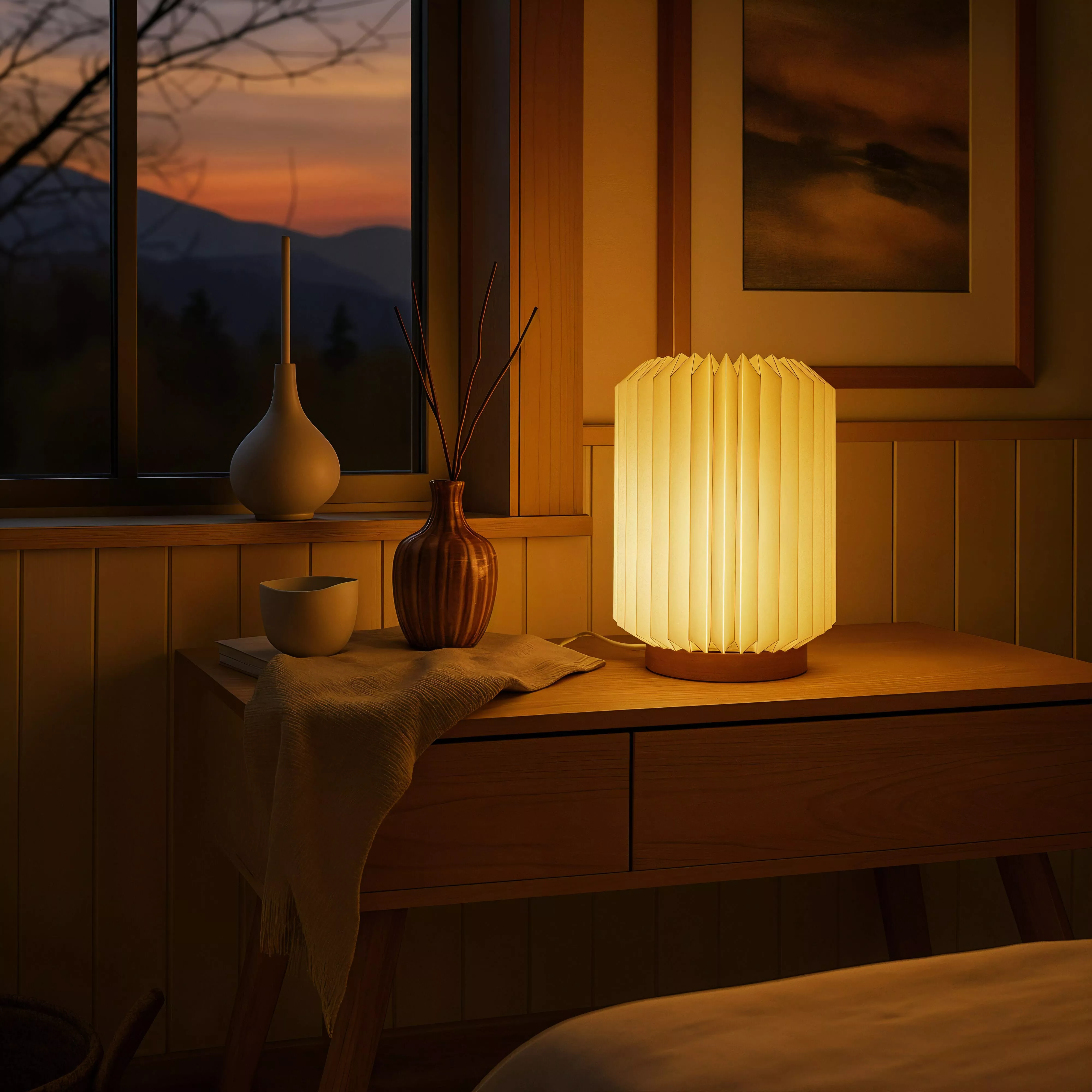 Coollux vouwbare papieren LED lamp Aurora op houten voet, 22cm