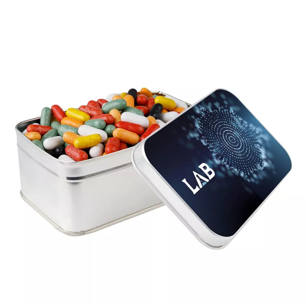 Rechthoekig blik gevuld met snoep