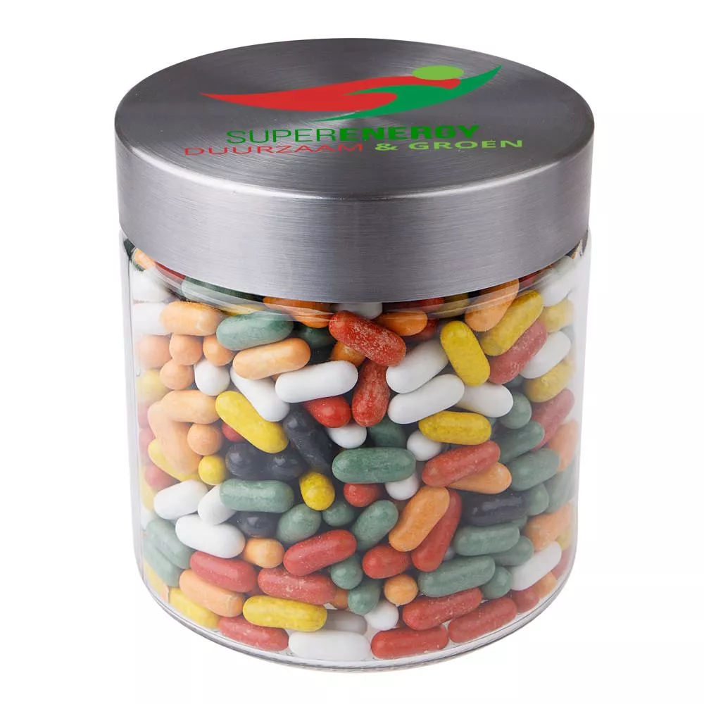 Glazen pot 0,9 liter, gevuld met snoep