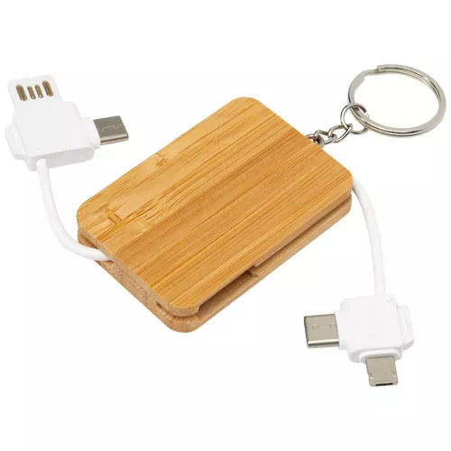 Reel 6-in-1 intrekbare bamboe sleutelhanger oplaadkabel
