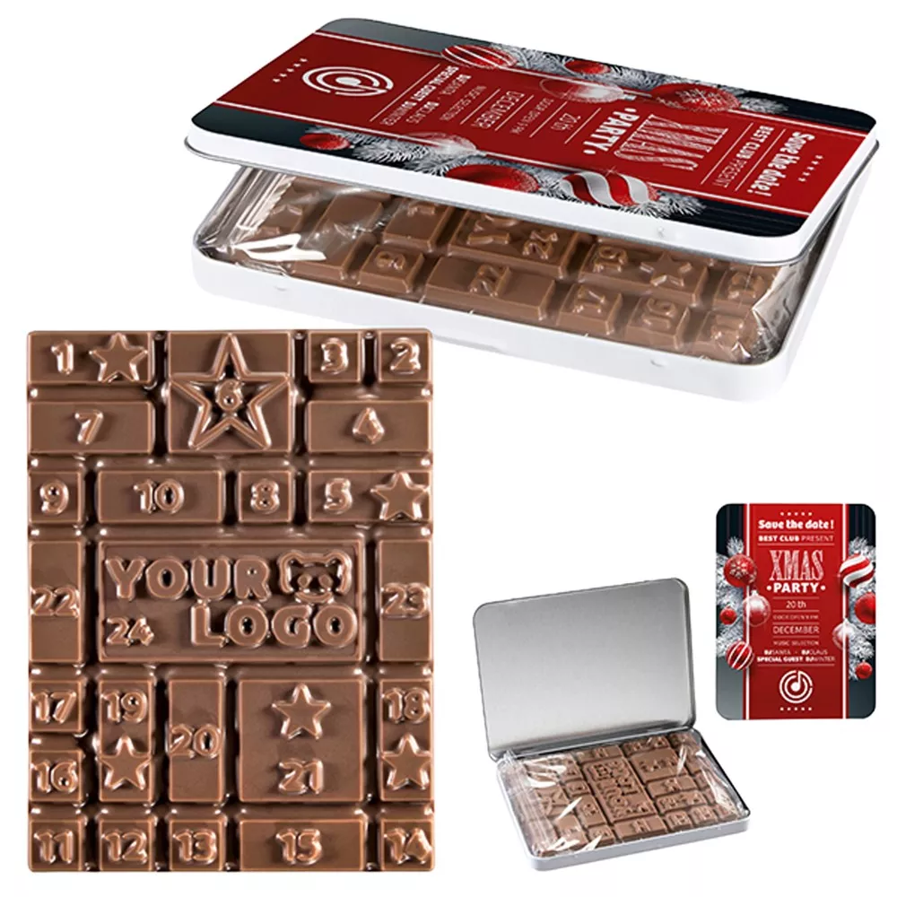 Blik met Logo chocolade plak