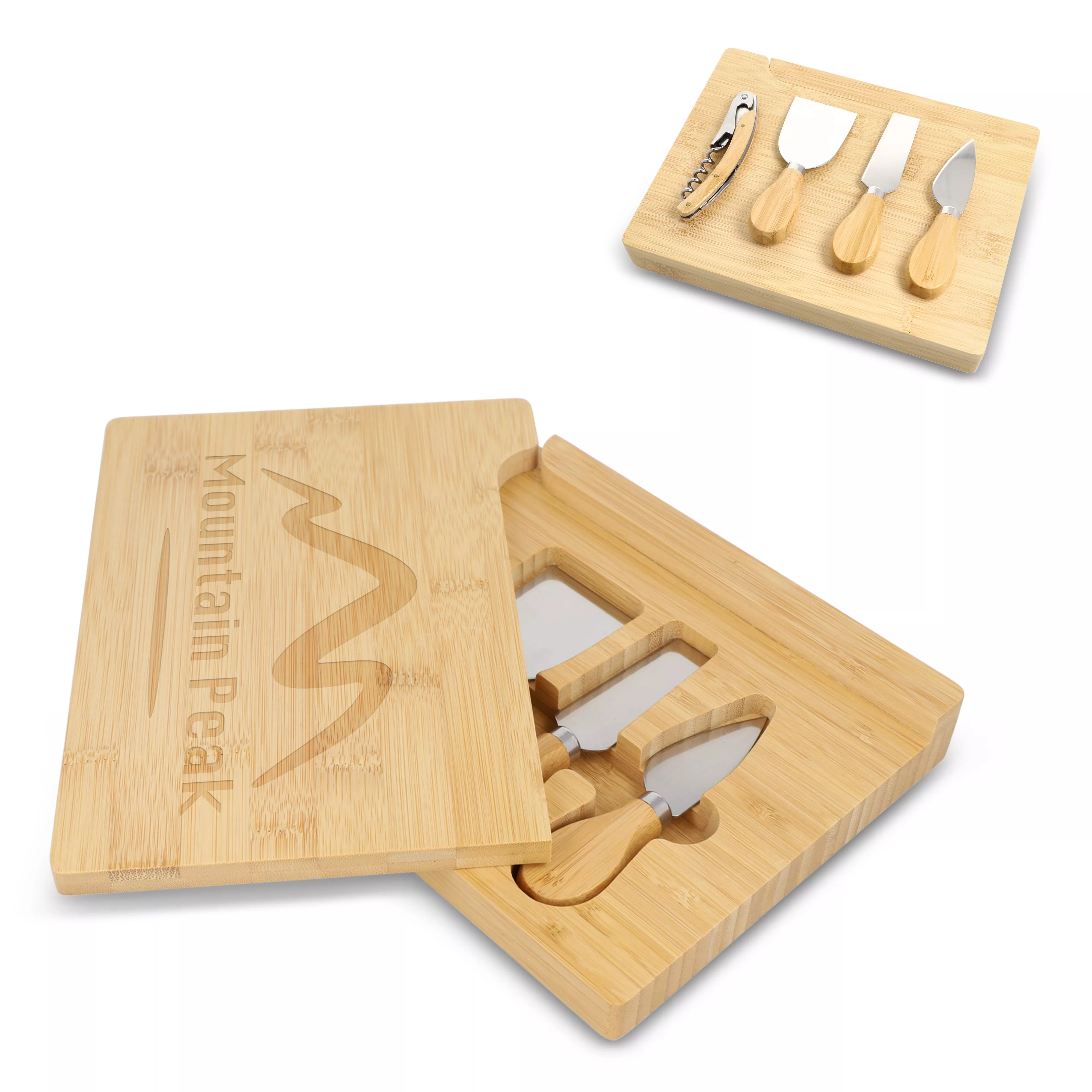 4 stuks bamboe kaas- en wijnset