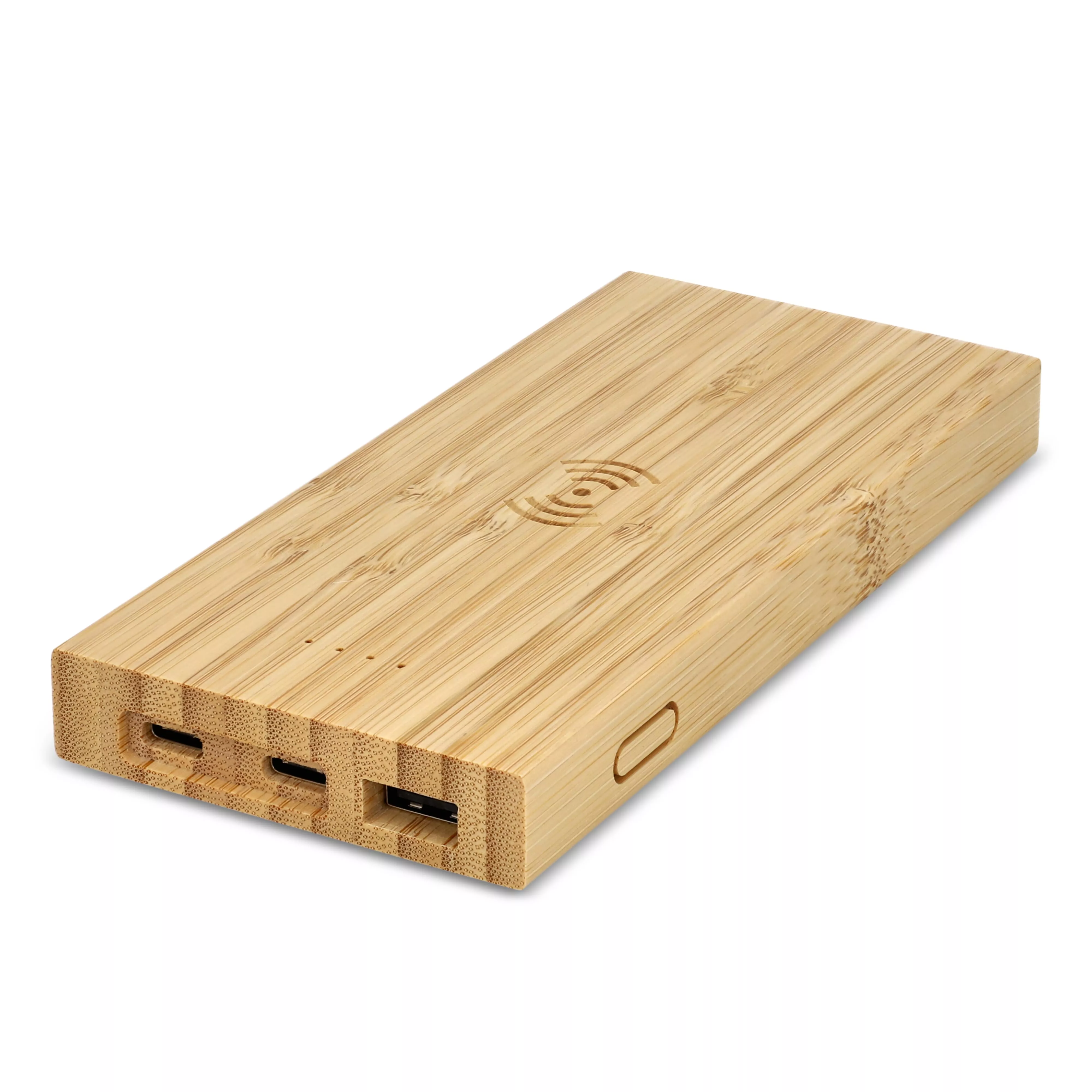 Powerbank met Draadloos Opladen Bamboe 8000 mAh