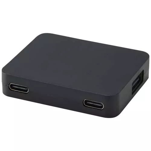 Gaia 4 poorts USB hub met uitgangen voor USB-A en Type-C en dubbele ingang van gerecycled plastic