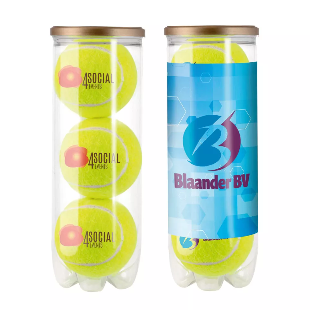 Kokers met 3 bedrukte tennisballen