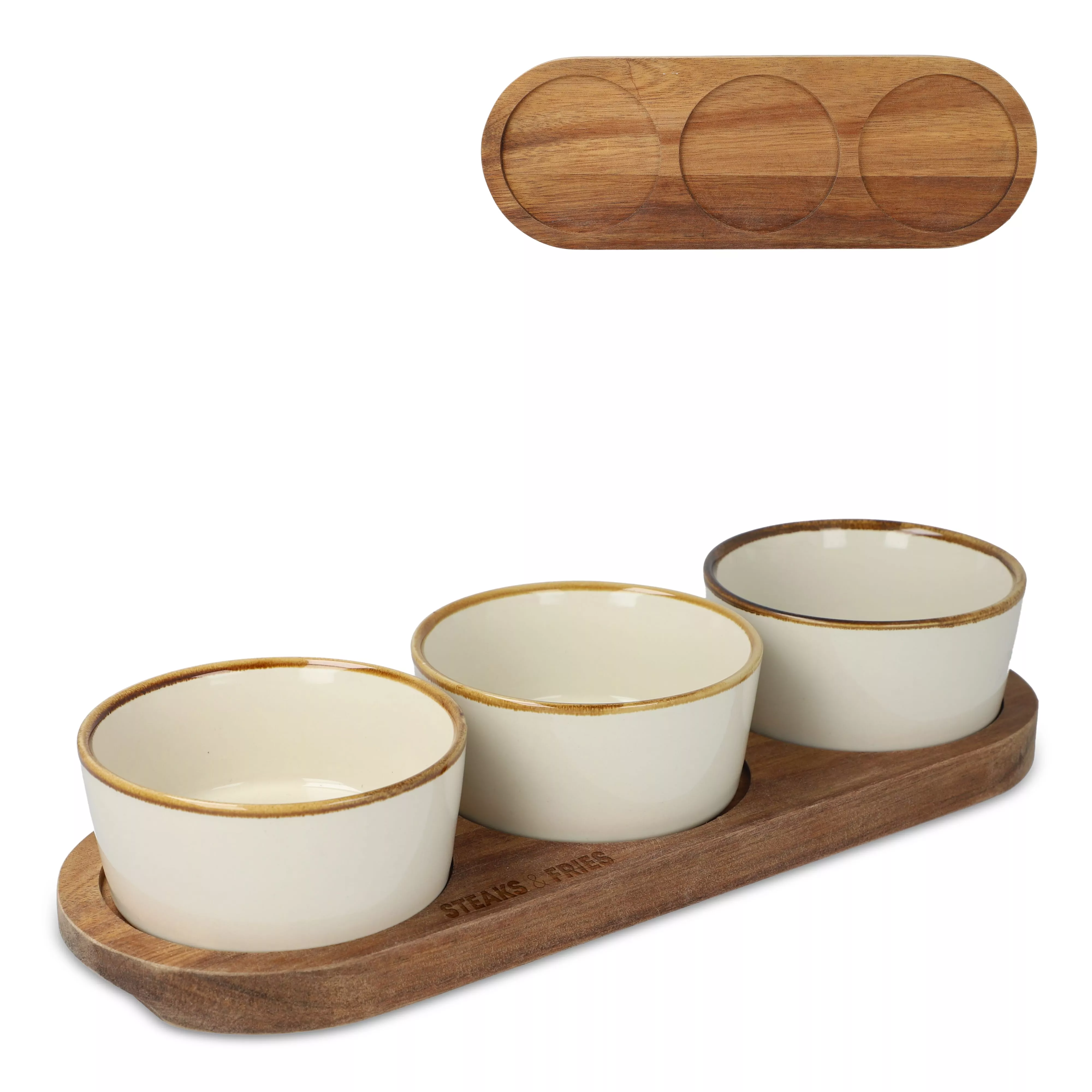 InSideOut Houten standaard met 3 keramische ronde kommen