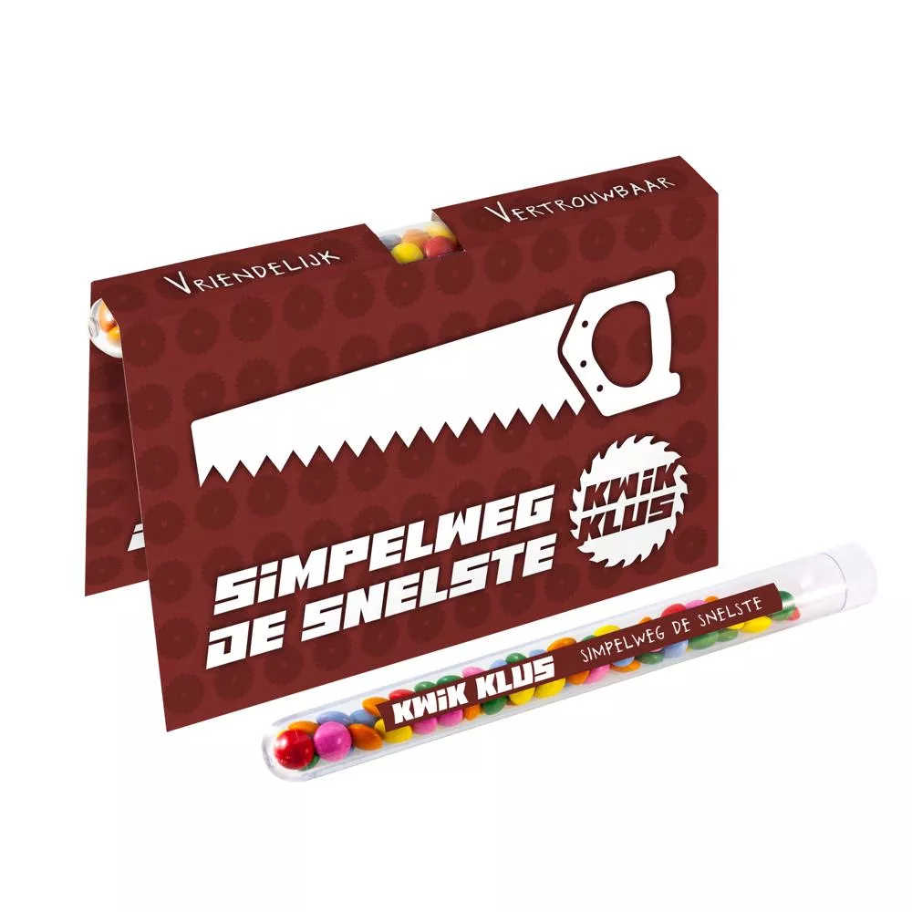 Vouwkaart met een gevuld reageerbuisje